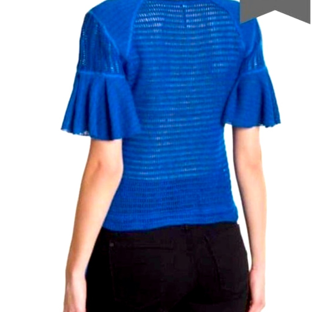 Free People Blue Knit Ruffle Short Sleeve Shirt XS NWOT